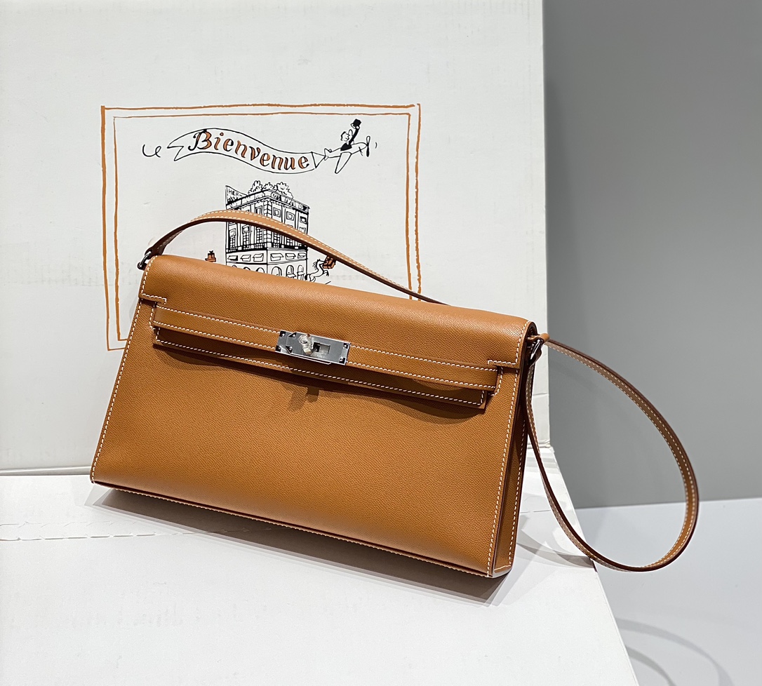 Hermes Kelly Elan Shoulder Bag in Brown Epsom Leather 